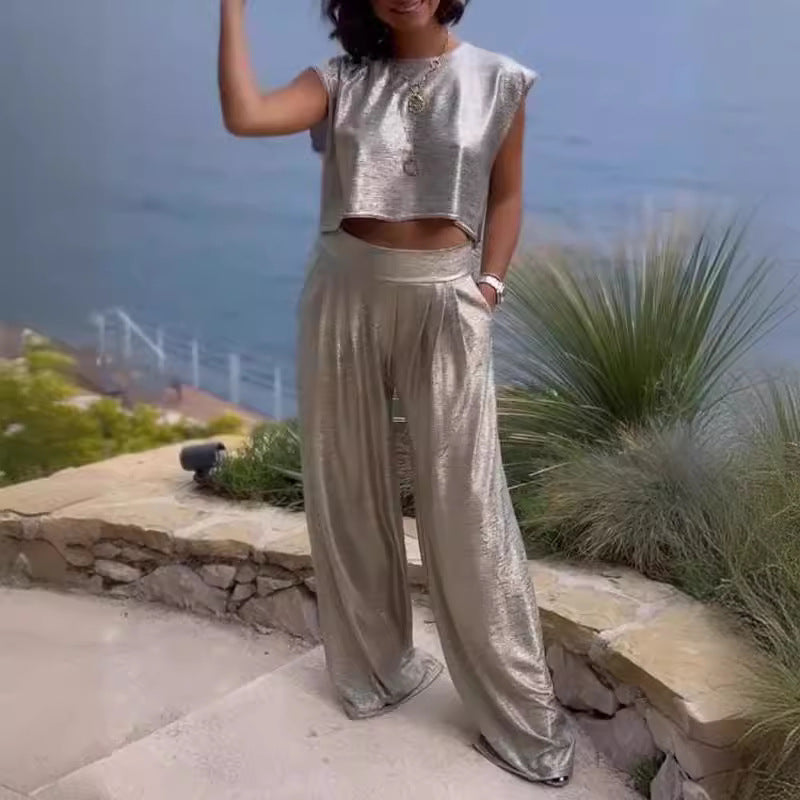 Sleeveless Vest and Wide-Leg Pants Set