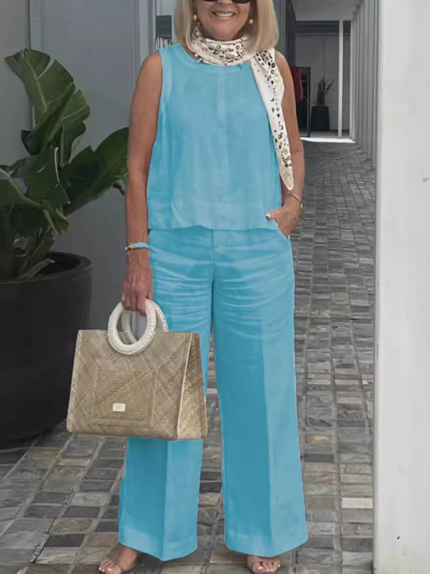 Sleeveless Loose Top & Wide-Leg Pants Set