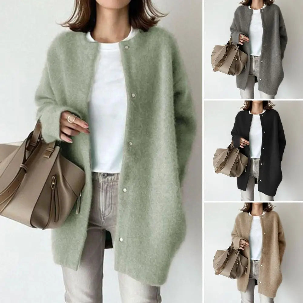 Single-Breasted Long Sleeve Knitted Coat