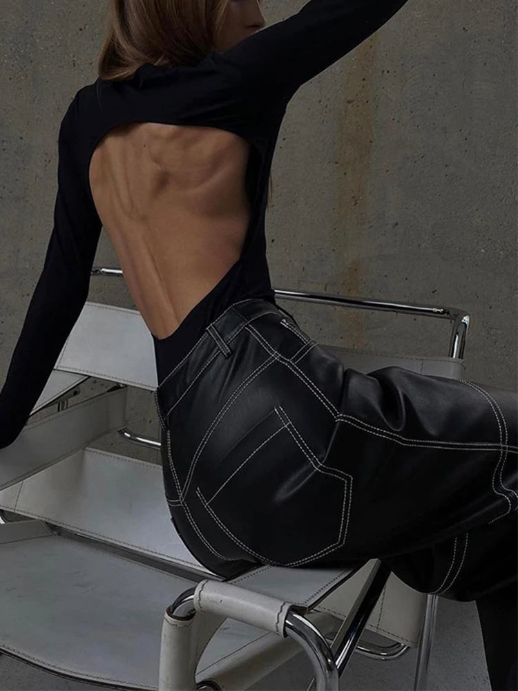 High-Waisted Slim Straight PU Leather Pants