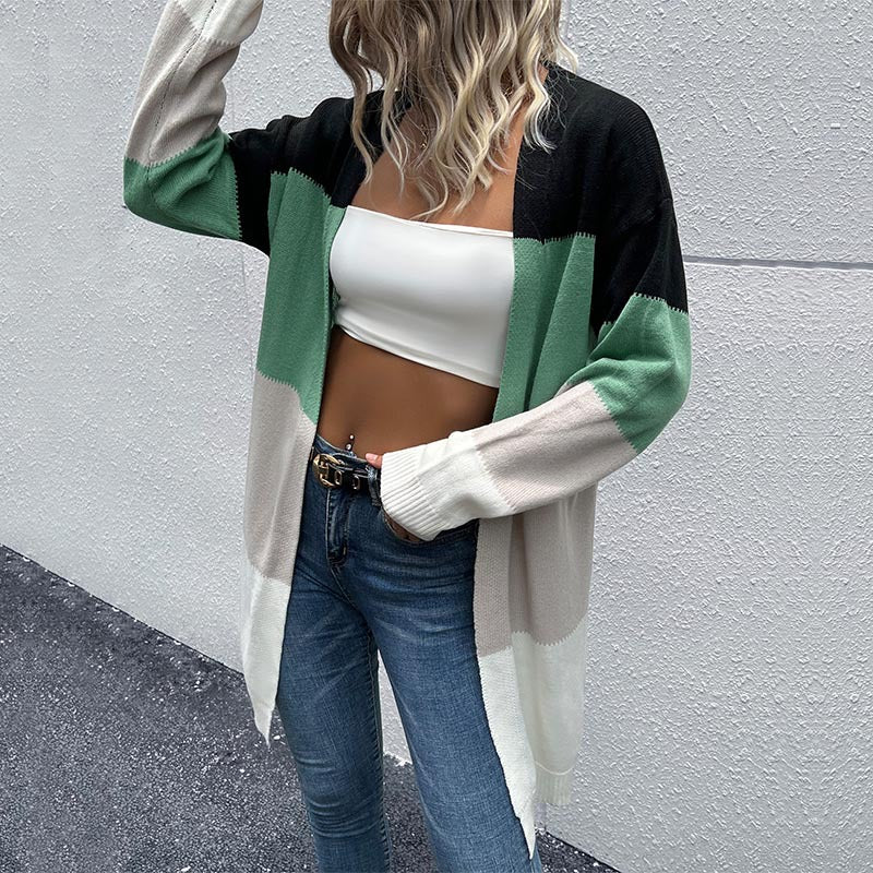 Color-Block Long Sleeve Cardigan