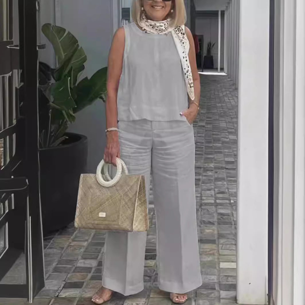 Sleeveless Loose Top & Wide-Leg Pants Set