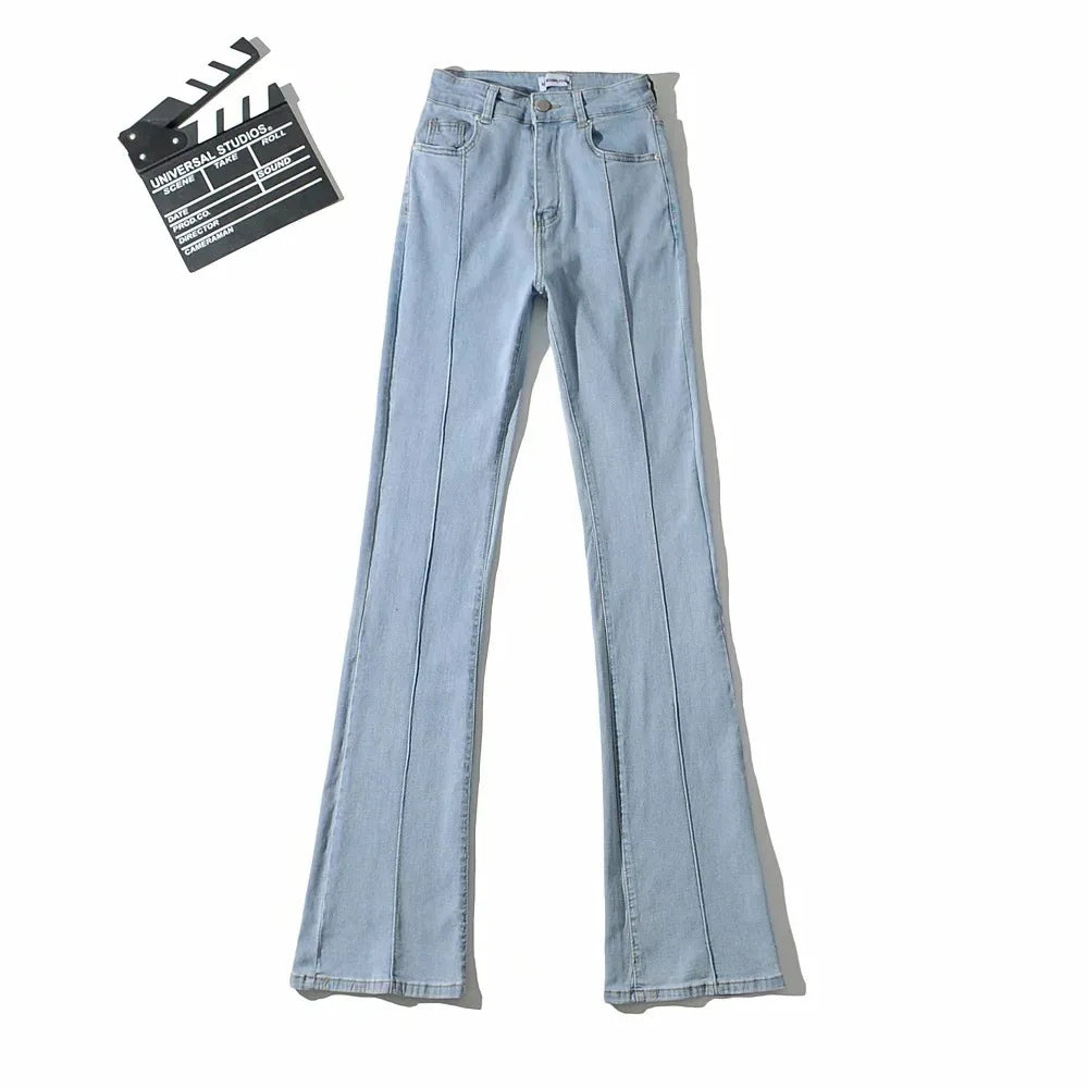 Hollow Flare High-Waist Denim Jeans