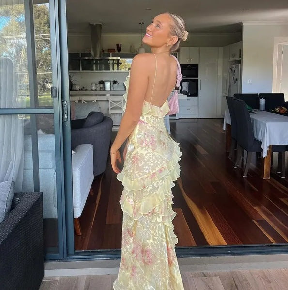 V Neck Backless Long Dresses