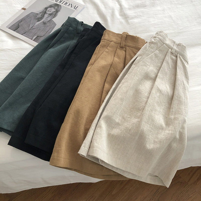High-Waisted Cotton-Linen Casual Loose Shorts