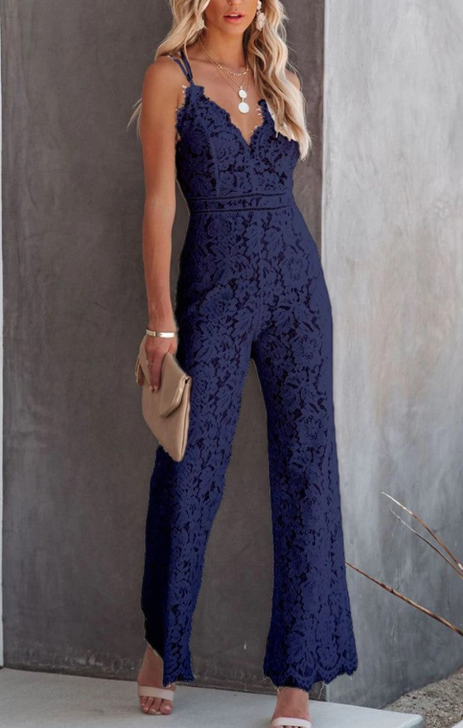 Lace Patchwork Sleeveless Jumpsuit