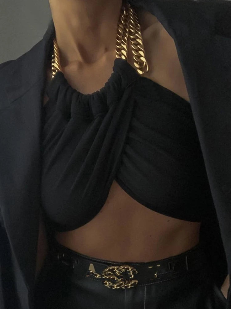 Chic Halter Chain Wrap Crop Top