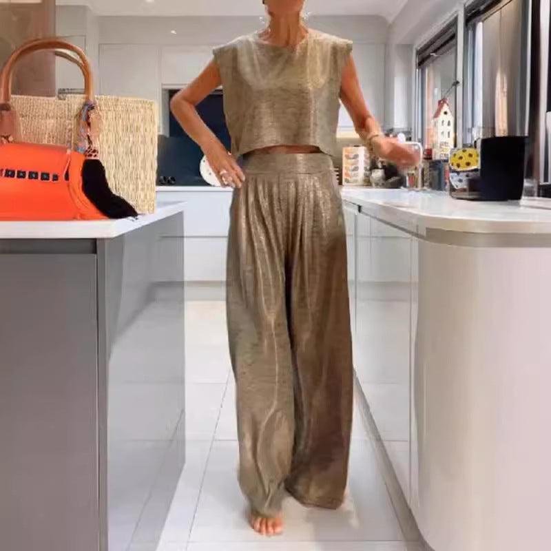 Sleeveless Vest and Wide-Leg Pants Set