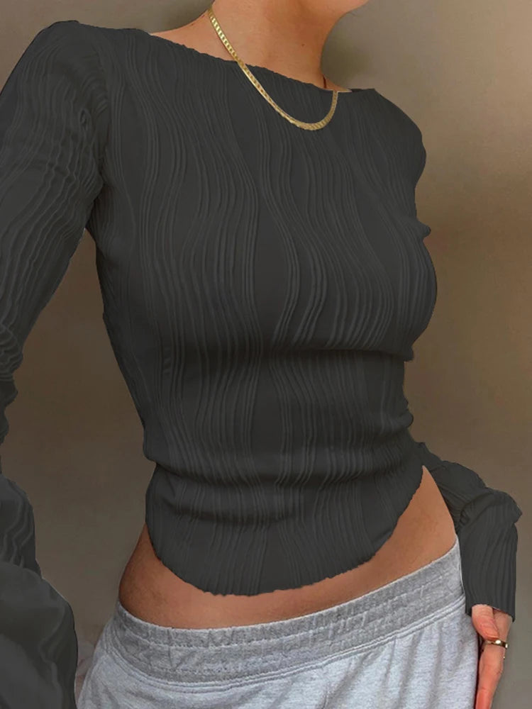 Ruched Long Sleeve Cropped Top