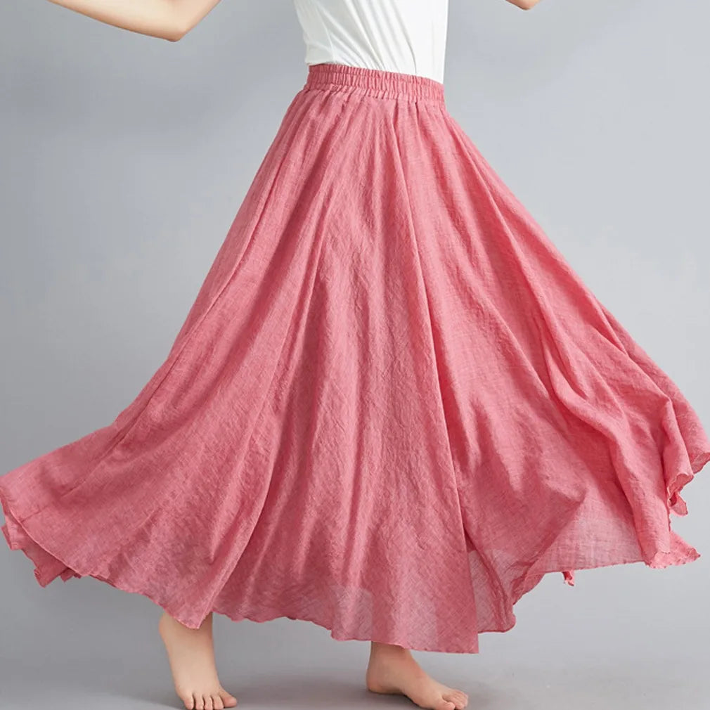 Cotton and Linen A-Line Long Loose Skirt