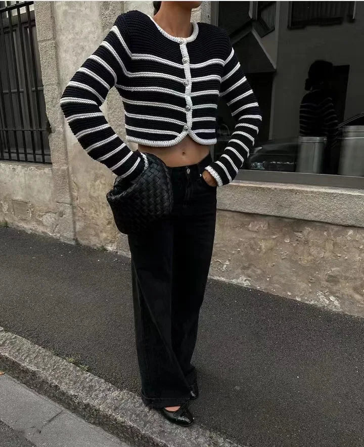 Striped Single Breasted Cardigan