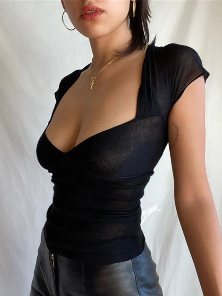 Backless V-Neck Slim-Fit T-Shirt