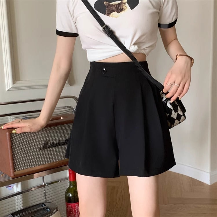 Black High-Waisted Casual Shorts
