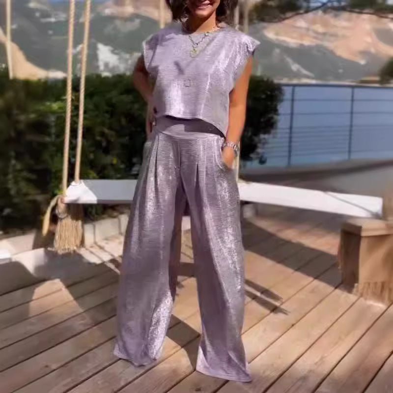 Sleeveless Vest and Wide-Leg Pants Set
