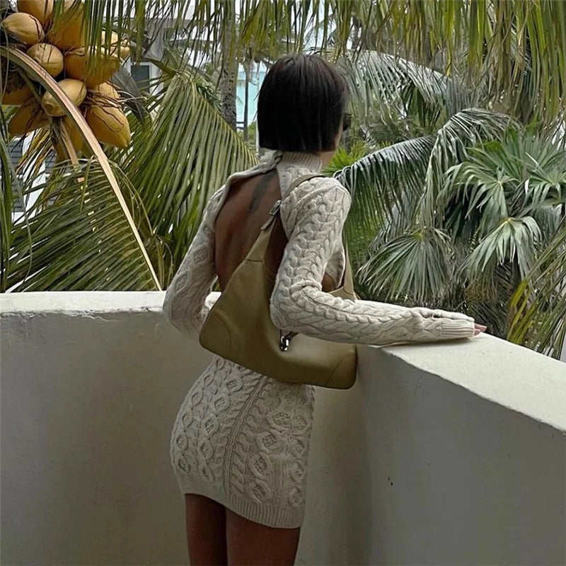 Twist Knitted Backless Mini Dress
