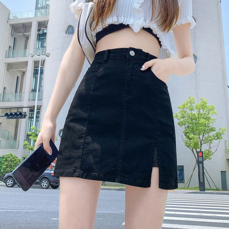 Split Hem Denim Mini Skirt