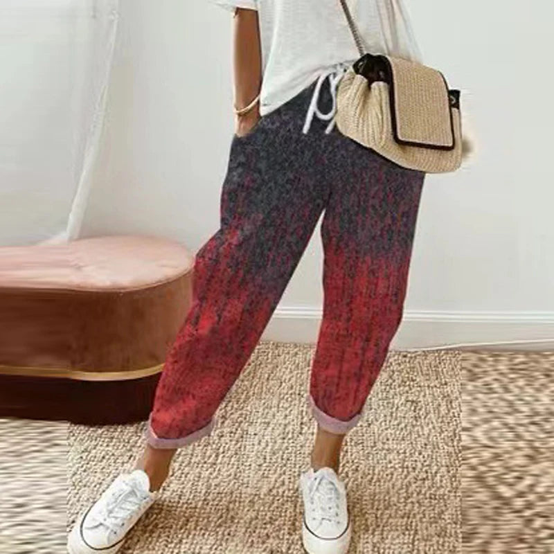 Cotton Linen Elastic Waist Casual Pants