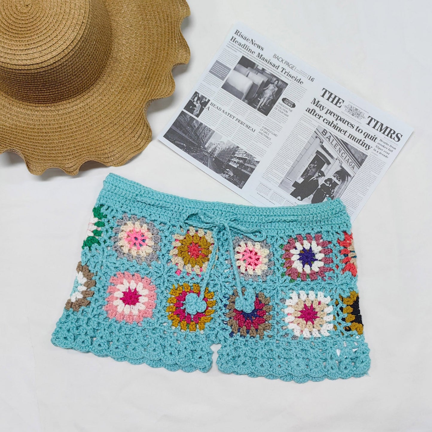 Crochet Patchwork Beach Shorts