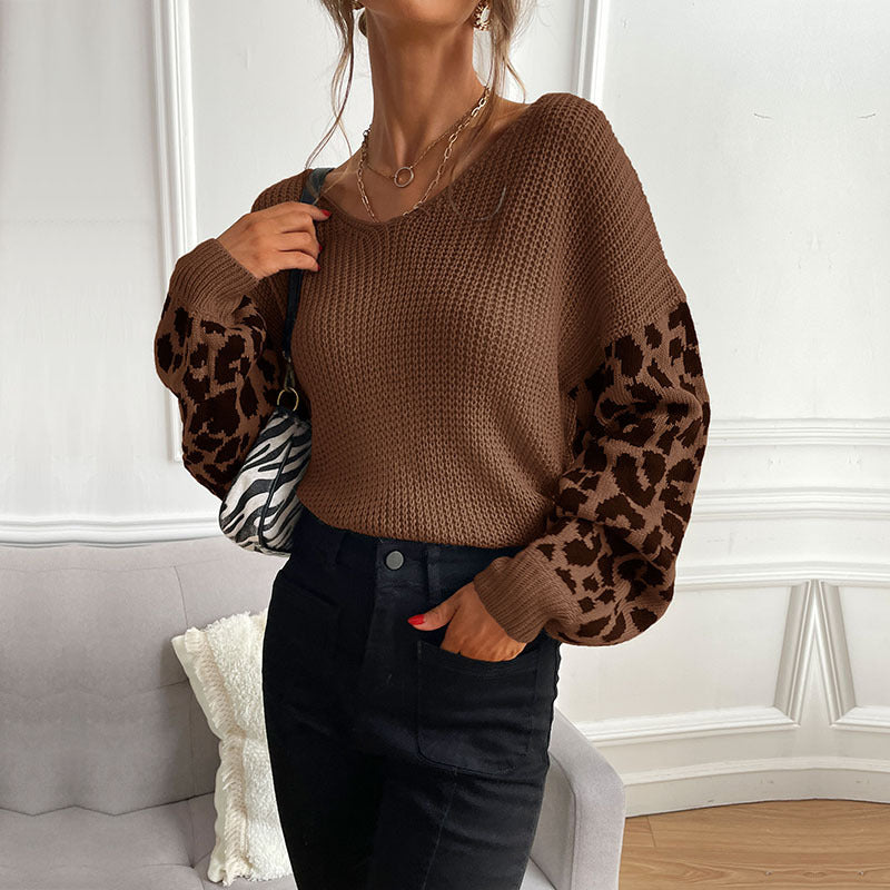 Leopard Print Knitted Pullover Sweater