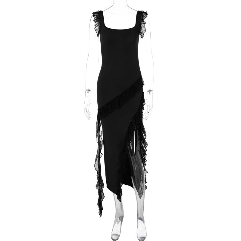 Split Hem Patchwork Dress with Mushroom Edge