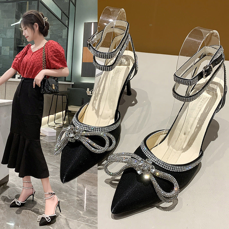 Pointed Toe Bow Stiletto Sandals