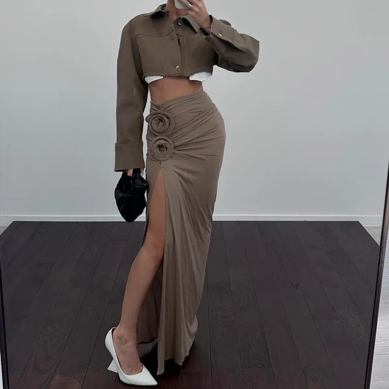 Ruched Split Maxi Skirt