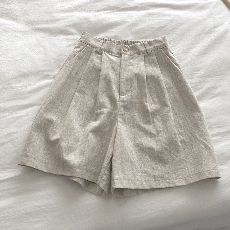 High-Waisted Cotton-Linen Casual Loose Shorts