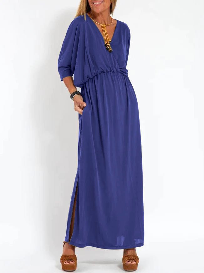 High-Waisted Split V-Neck Dress