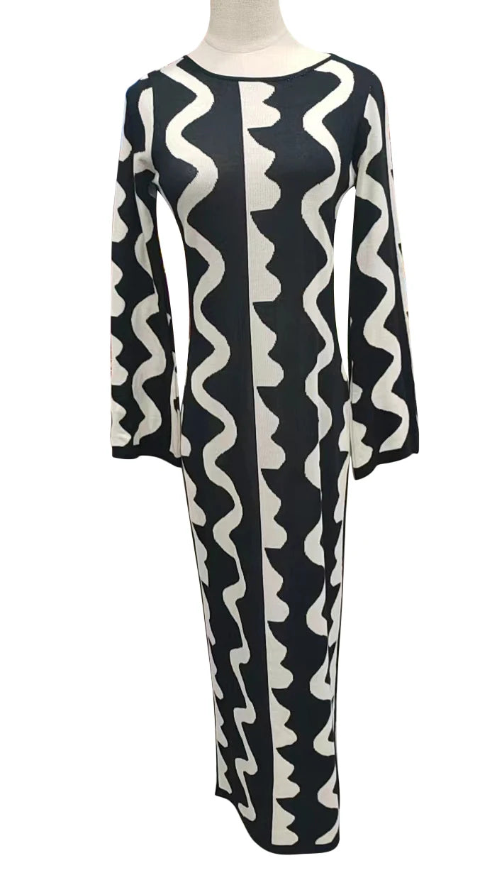 Vintage Ripple Knitted Side Cut Out Maxi Dress