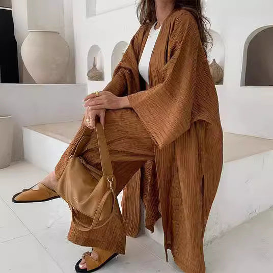 Texture Top + Straight Pants Two-Piece Set