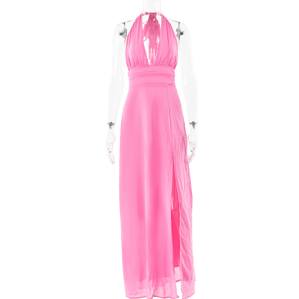 V-Neck Halter Backless Dress