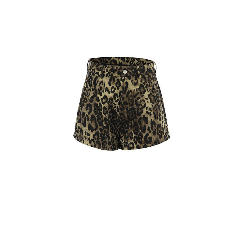 Leopard Low-Waisted Slim Fit Cotton Shorts