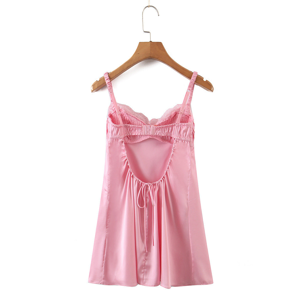 Pink Satin Backless Slip Dress