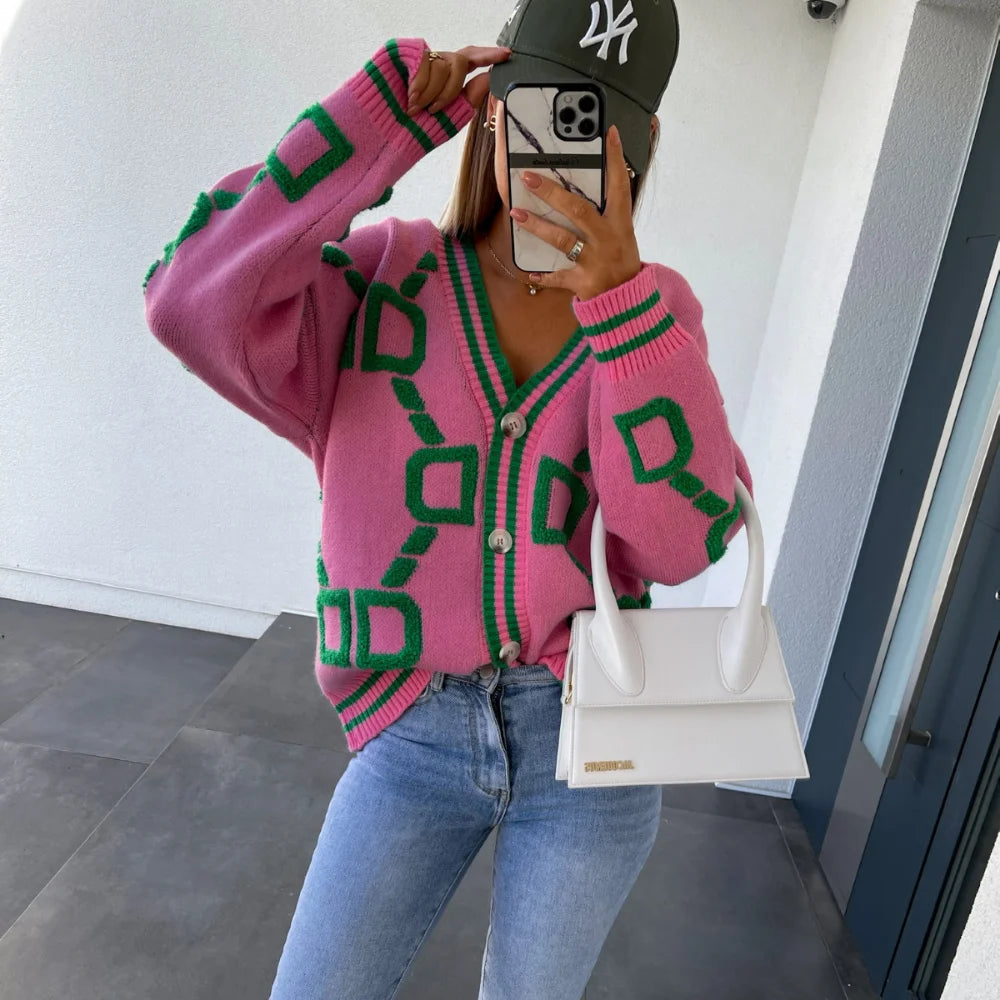 Knitted Button-Up Oversized Cardigan