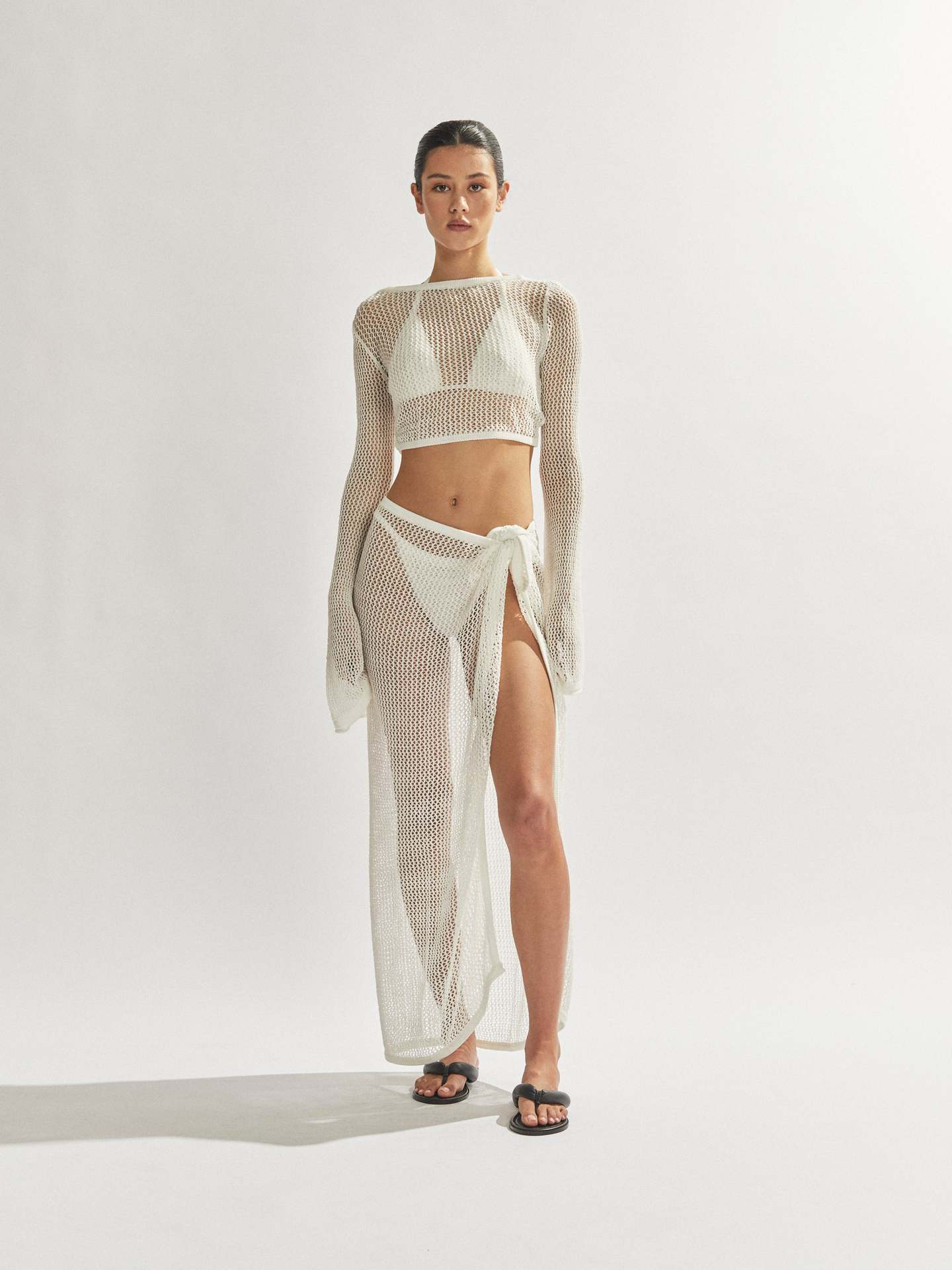 Sheer Backless Top & High-Slit Midi Skirt Set