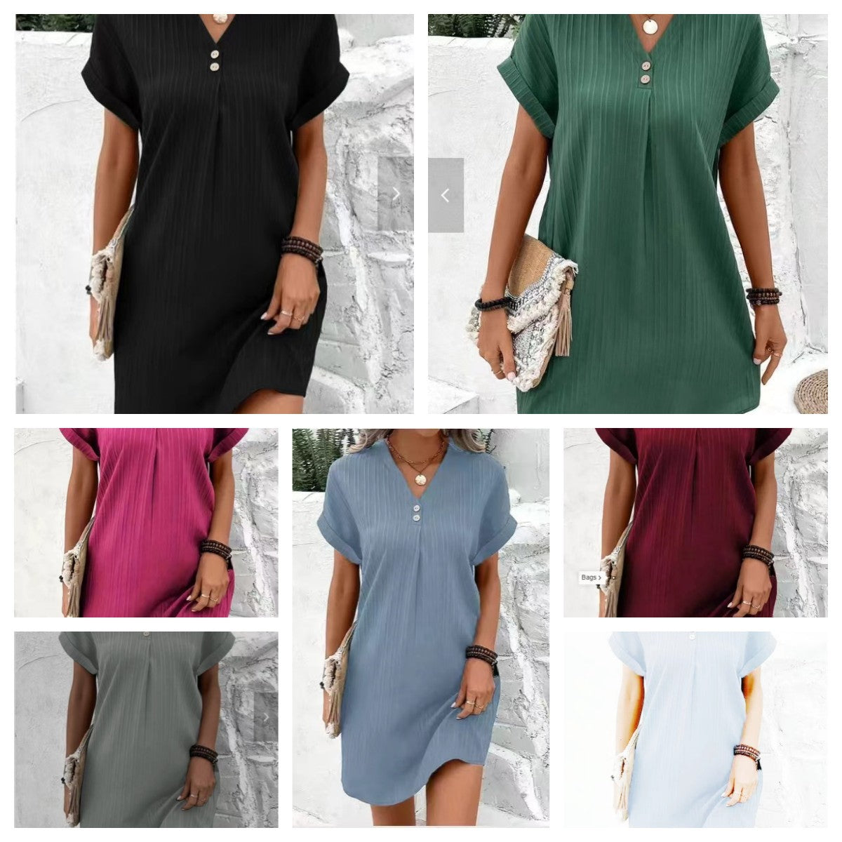 V-Neck Pullover Button-Up Dress