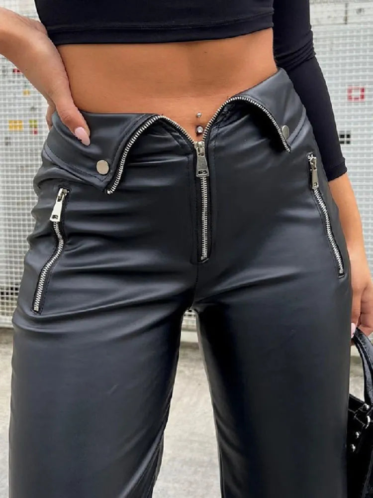 PU Leather High-Waisted Wide-Leg Pants