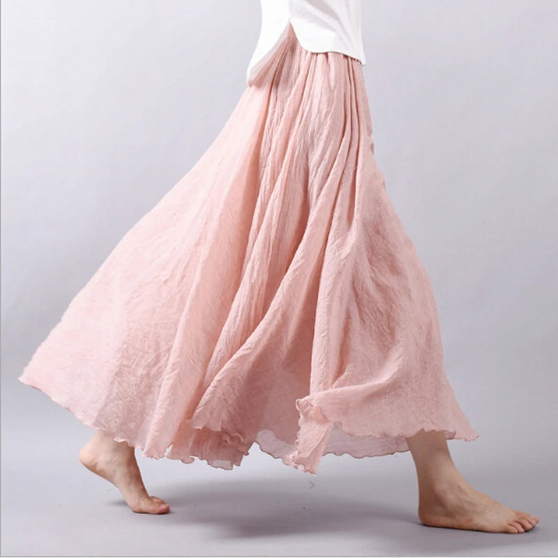 Cotton and Linen A-Line Long Loose Skirt