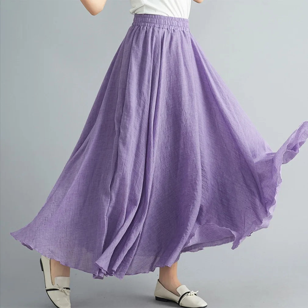 Cotton and Linen A-Line Long Loose Skirt