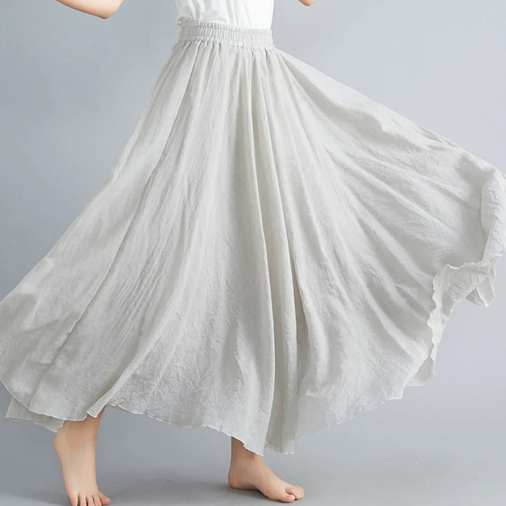 Cotton and Linen A-Line Long Loose Skirt