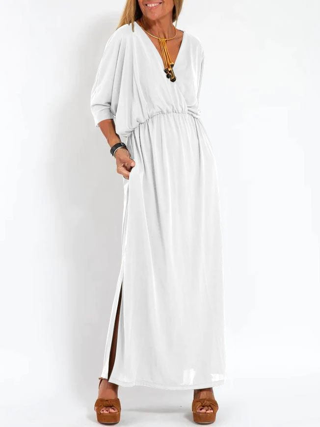 High-Waisted Split V-Neck Dress