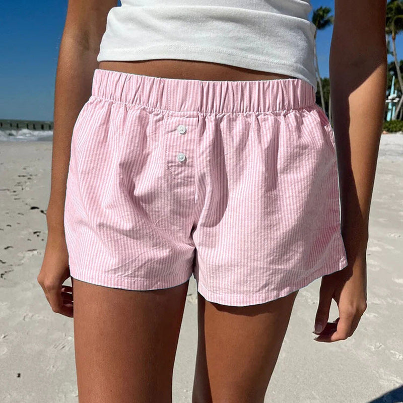 Casual Loose Striped Color-Block Shorts