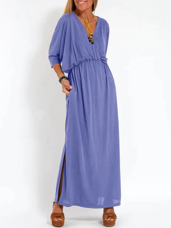High-Waisted Split V-Neck Dress