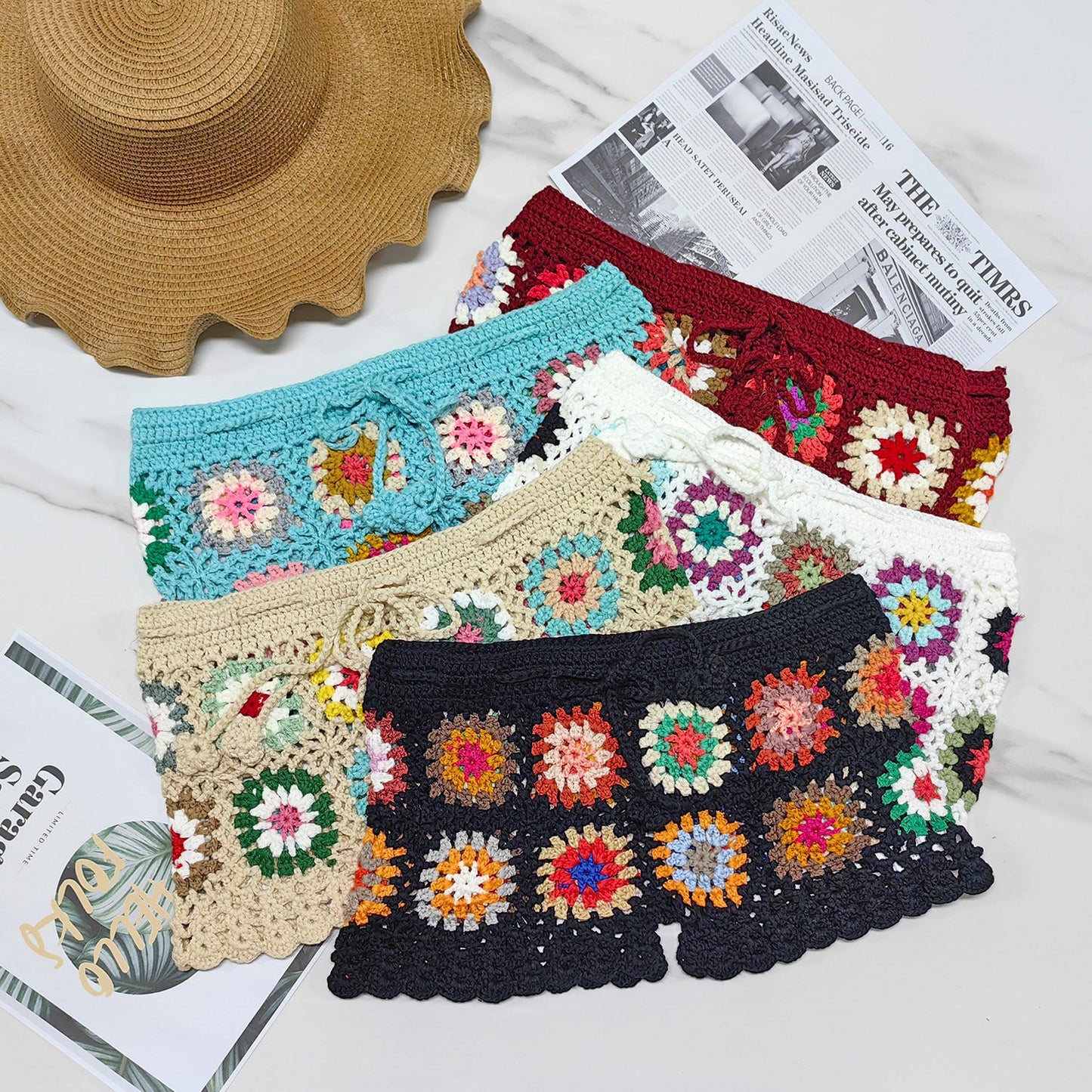 Crochet Patchwork Beach Shorts