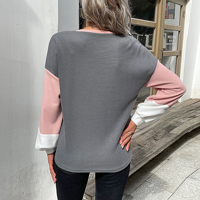 Color-Block Knit Sweater - Long-Sleeve Women's Autumn Top