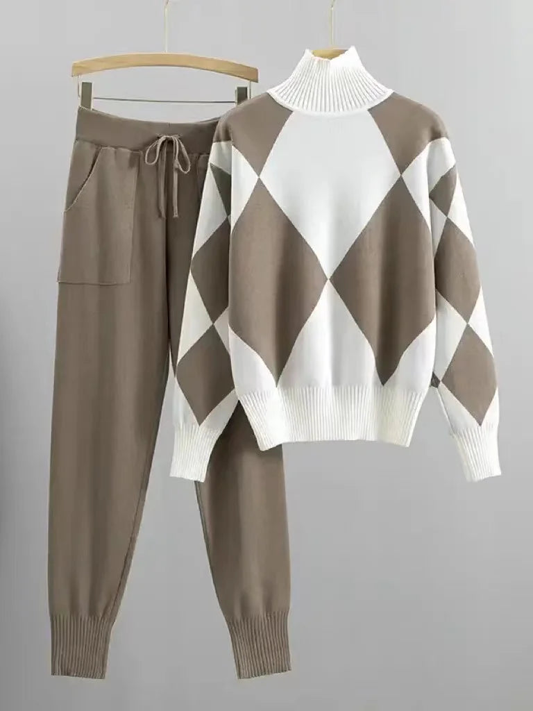 Knit Grid Sweater and Pants Set