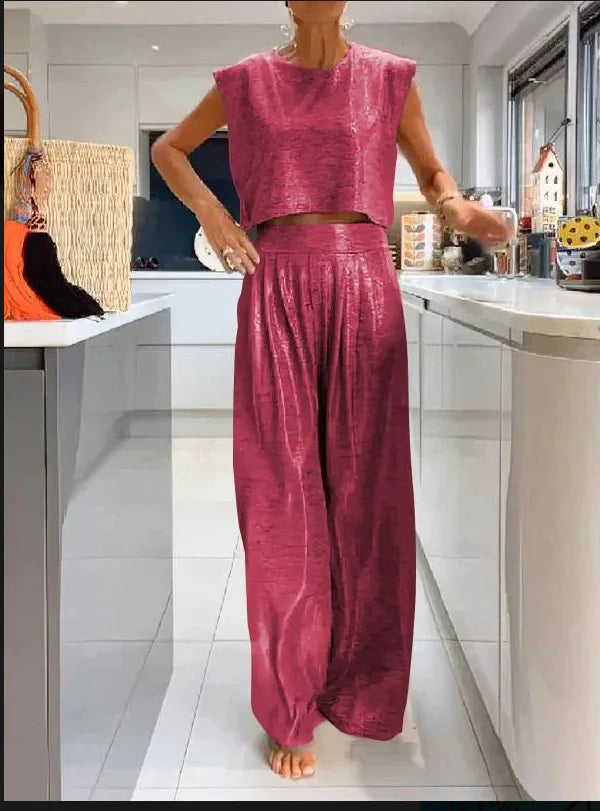 Sleeveless Vest and Wide-Leg Pants Set