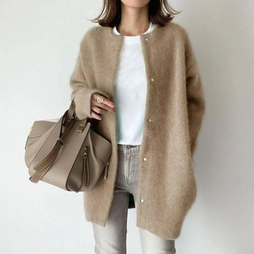 Single-Breasted Long Sleeve Knitted Coat