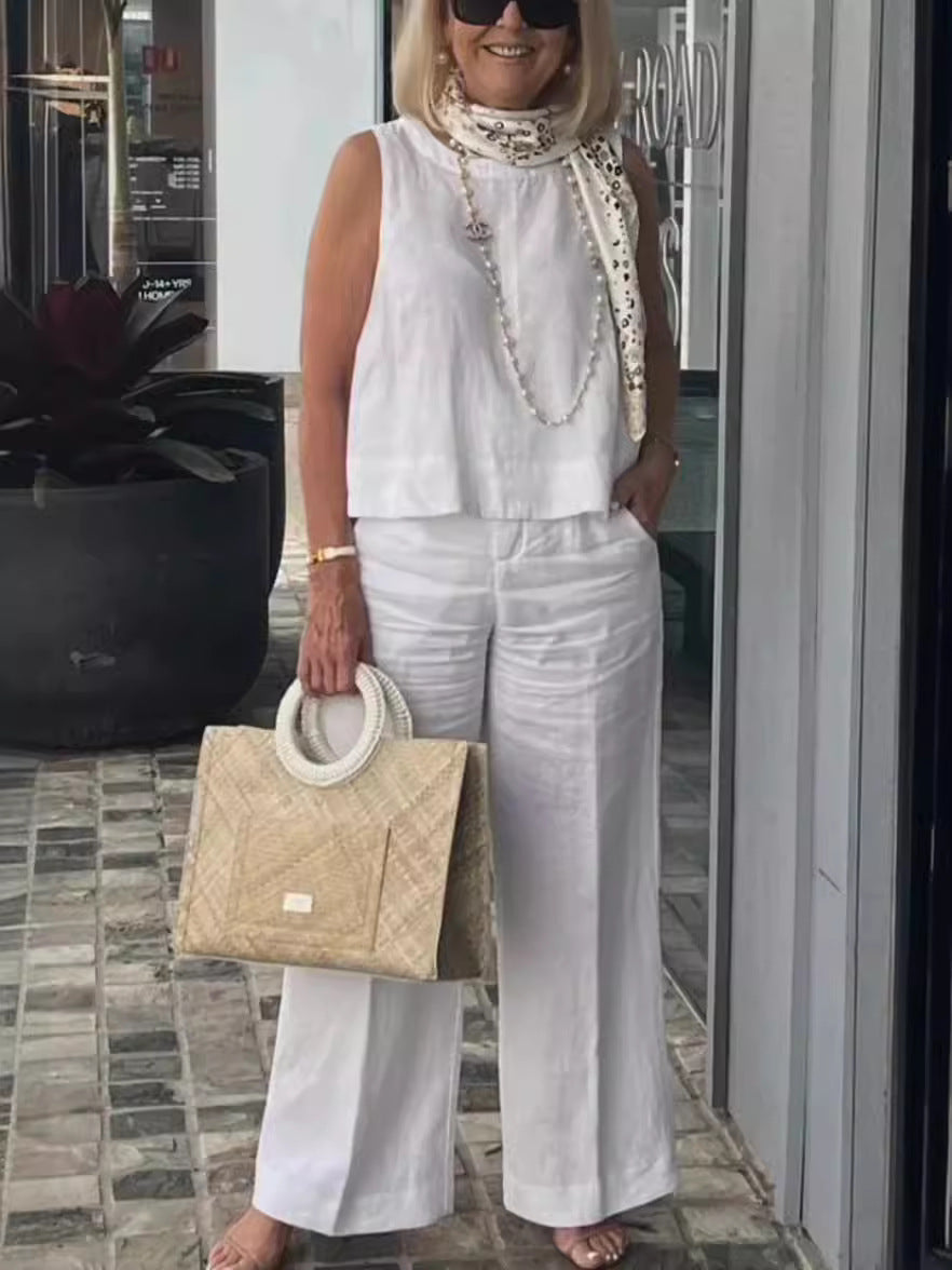 Sleeveless Loose Top & Wide-Leg Pants Set