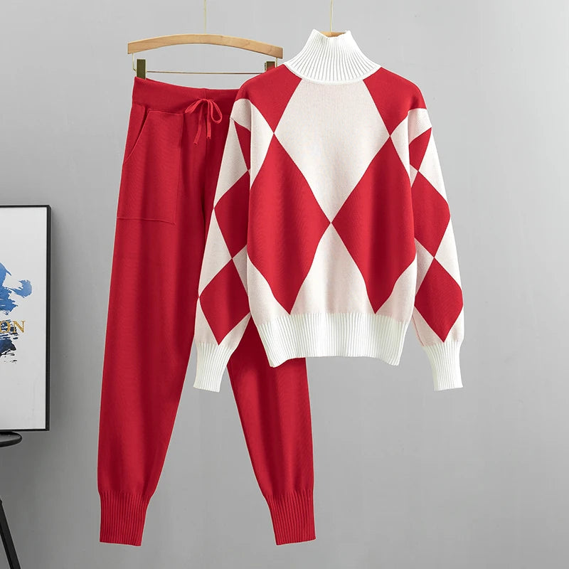 Knit Grid Sweater and Pants Set
